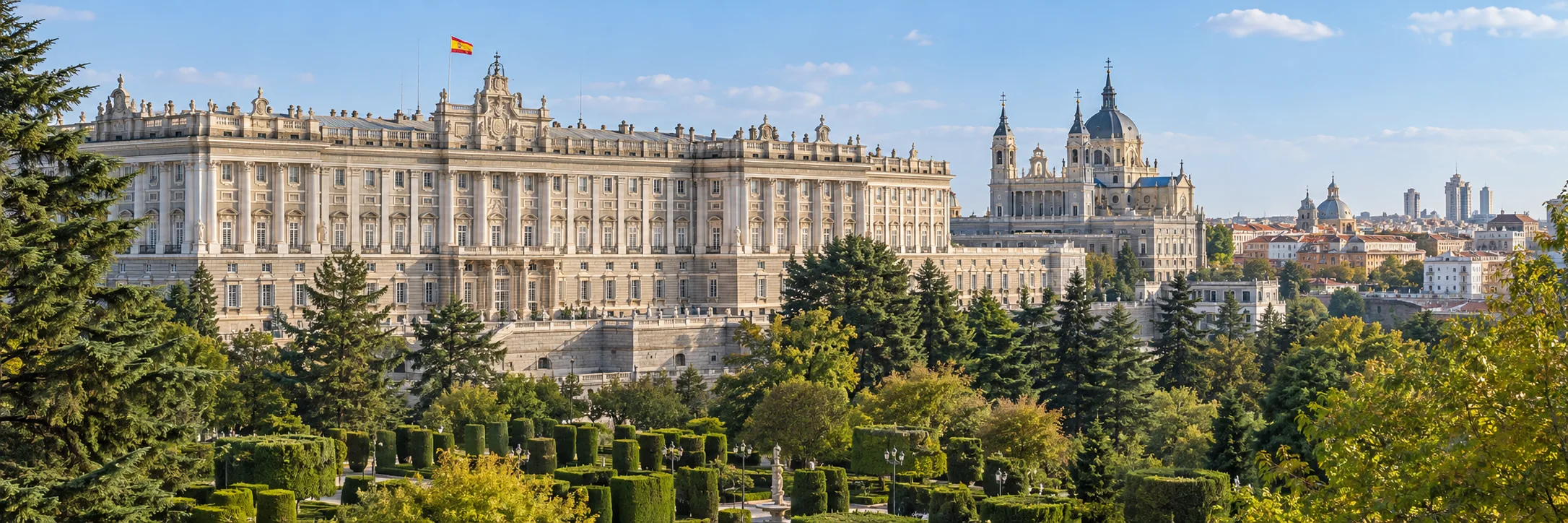 Spain: illustrative Madrid Royal Palace and cityscape