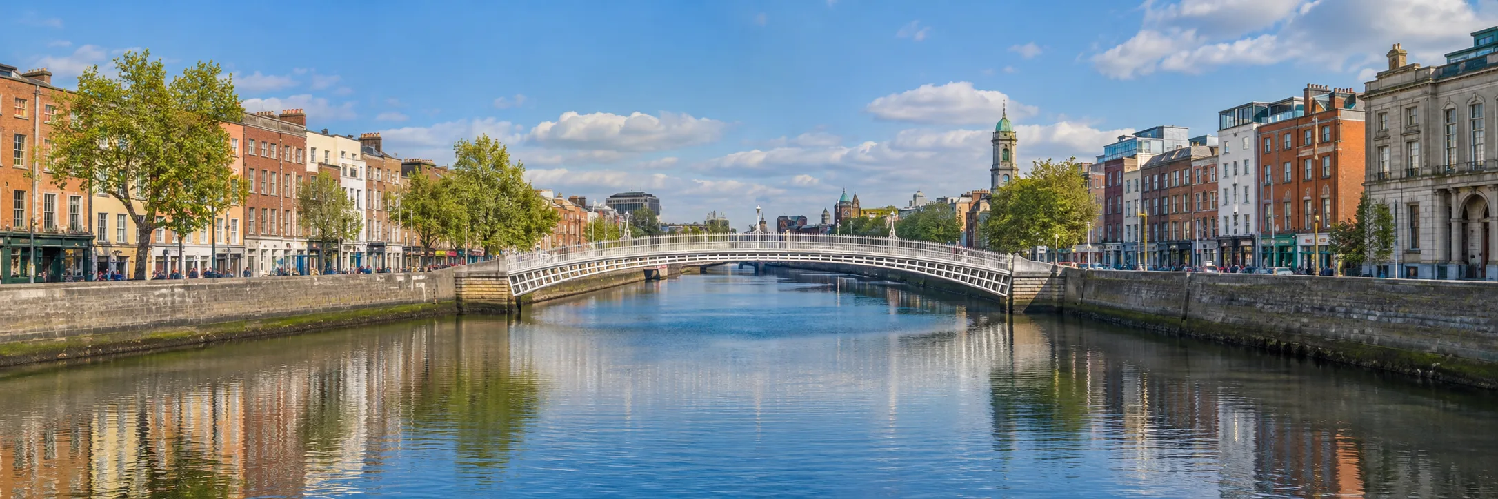 Ireland: illustrative Dublin Liffey waterfront and Ha penny Bridge